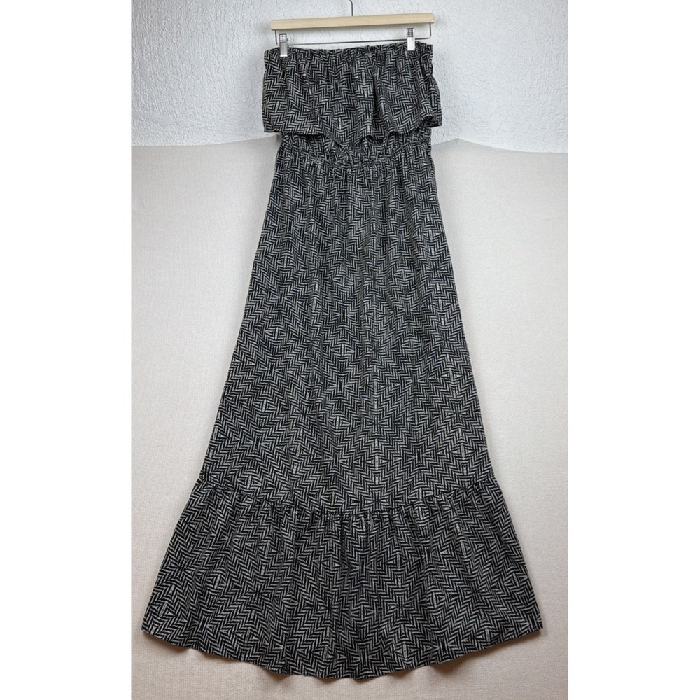 One Clothing Women's Tube Top Maxi Dress‎ L Black White Gray Geo Print Resort